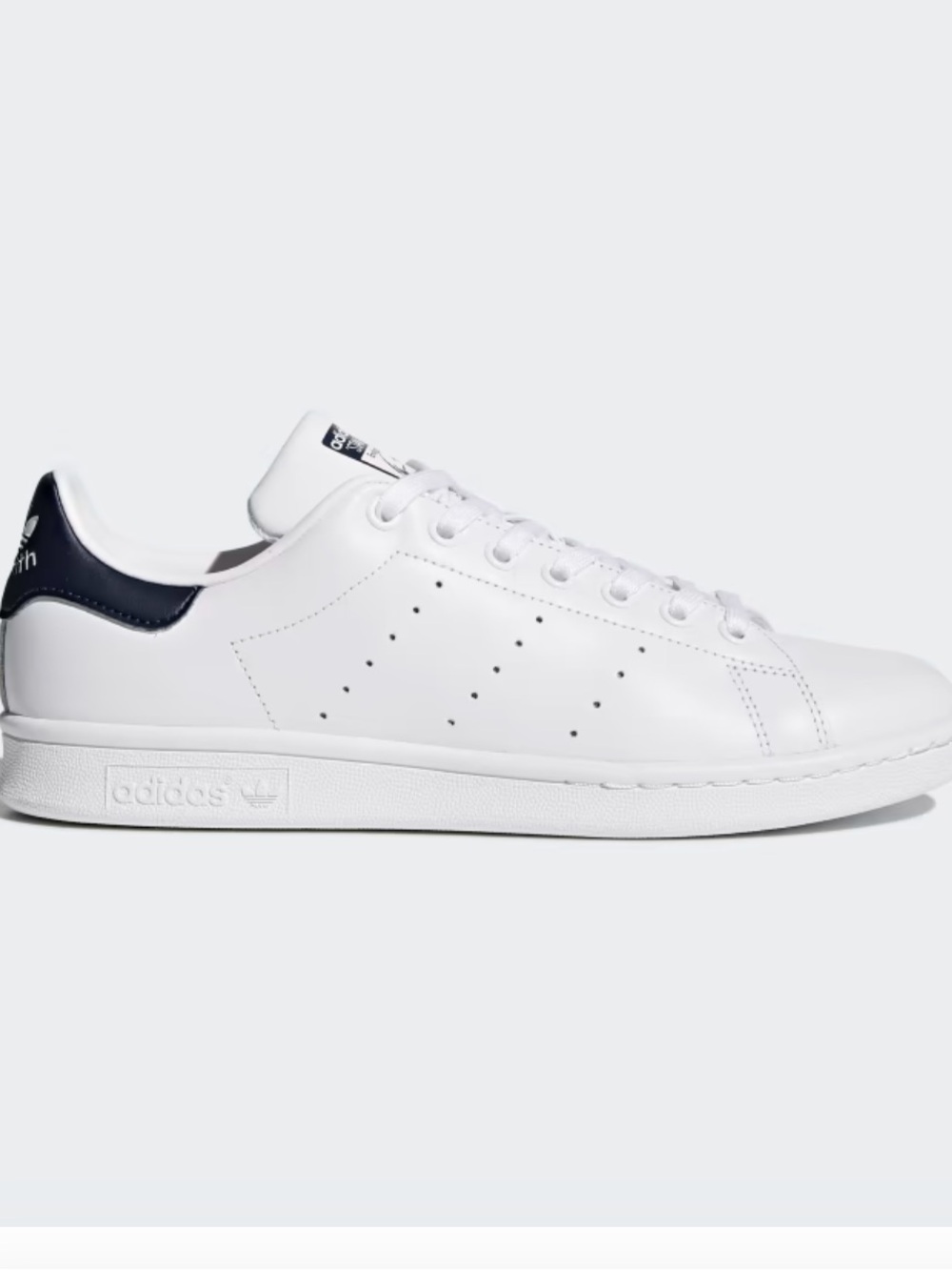 7.5 adidas White Leather Sneakers with Navy
